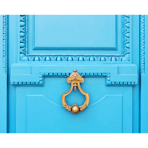 Decorative blue door with a gold knocker - Paris, France - 4x5 ratio 